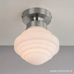 Kleine plafonnière staal met wit glas>Straluma Hot
