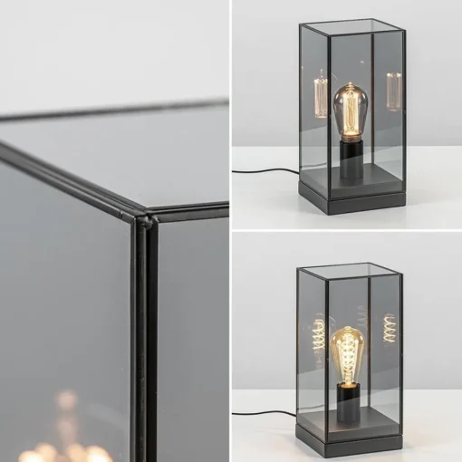 Kleine tafellamp Askjer zwart met smoke glas>Straluma Hot