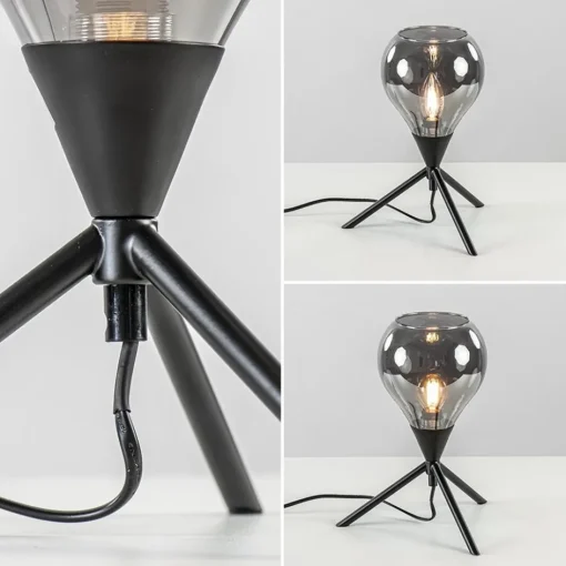 Kleine tafellamp driepoot met titanium glas>Straluma New