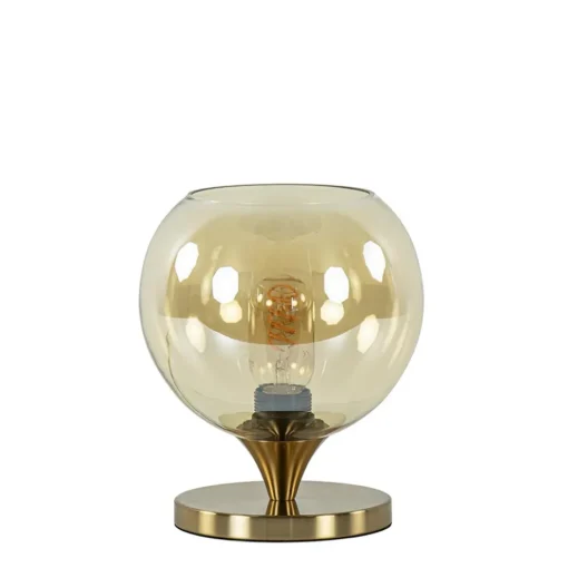 Kleine tafellamp goud met amber kleurig glas>Straluma Hot