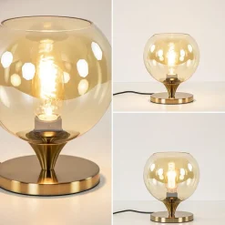 Kleine tafellamp goud met amber kleurig glas></noscript>Straluma Hot