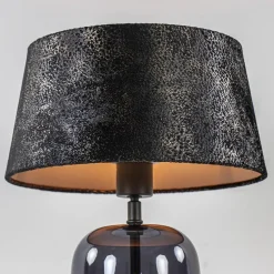 Kleine tafellamp zwart glas met stoffen kap><noscript><img width=