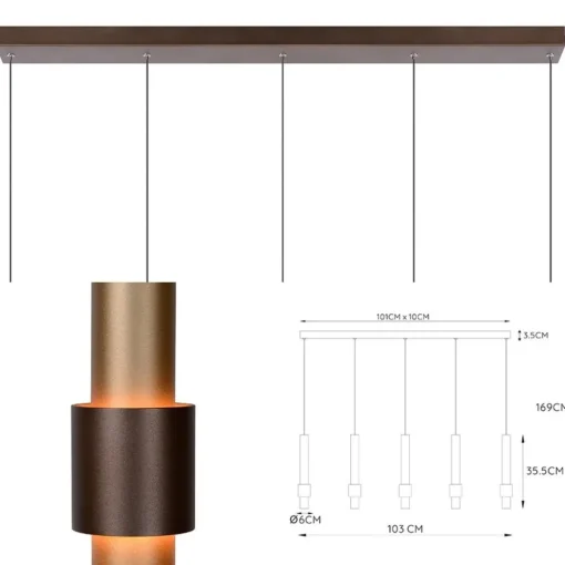 Landelijke 5-lichts LED hanglamp cilinders bruin>Straluma Outlet