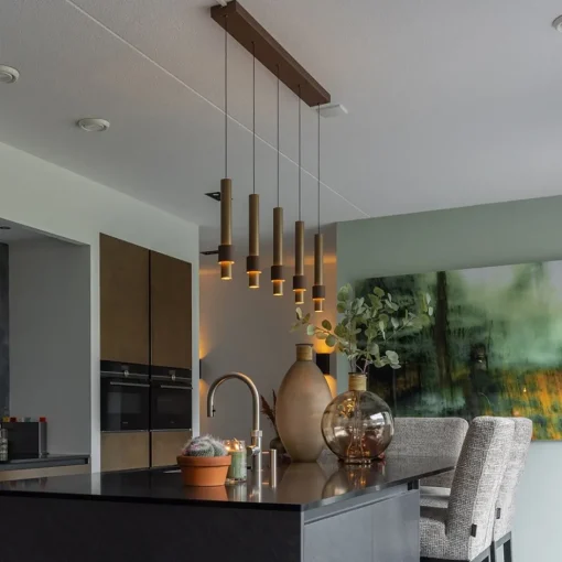 Landelijke 5-lichts LED hanglamp cilinders bruin>Straluma Outlet
