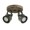 Landelijke 2-lichts opbouwspot gun metal met hout>Straluma Discount