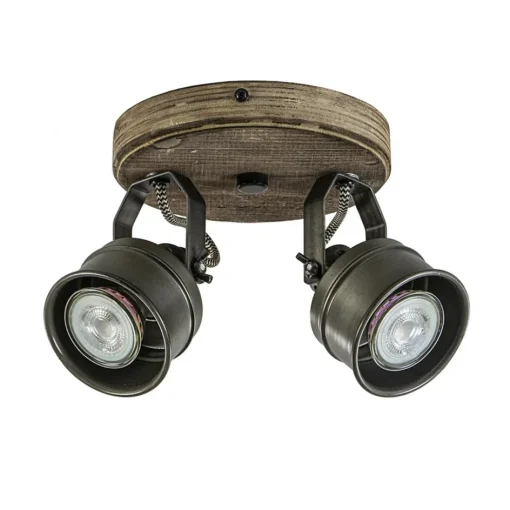 Landelijke 2-lichts opbouwspot gun metal met hout>Straluma Discount