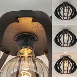 Landelijke plafondlamp hout mat zwart><noscript><img width=