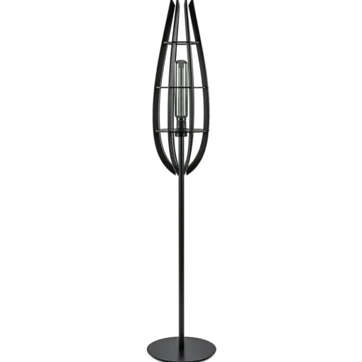 Landelijke vloerlamp mat zwart met houten kap>Straluma Clearance