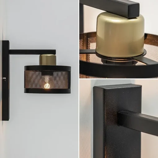 Landelijke wandlamp zwart/goud met ronde kap>Straluma Hot