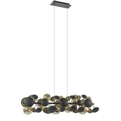 Langwerpige hanglamp grijs/goud + amber glas>Straluma Best