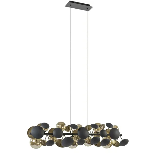 Langwerpige hanglamp grijs/goud + amber glas>Straluma Best