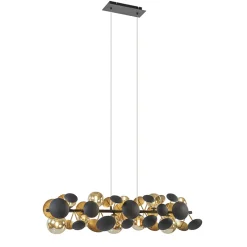 Langwerpige hanglamp grijs/goud + amber glas>Straluma Best