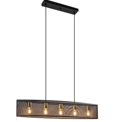 Langwerpige hanglamp mat zwart metaal met goud>Straluma Sale