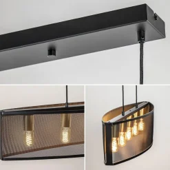 Langwerpige hanglamp mat zwart metaal met goud></noscript>Straluma Sale