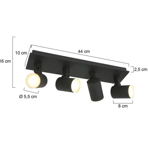Langwerpige LED opbouwspot zwart 4-lichts>Straluma Best