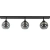 Langwerpige plafondlamp mat zwart met smoke glazen bollen>Straluma Online