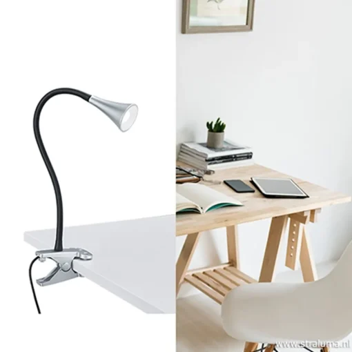 LED klemlamp/klemspot zwart met zilver>Straluma Online