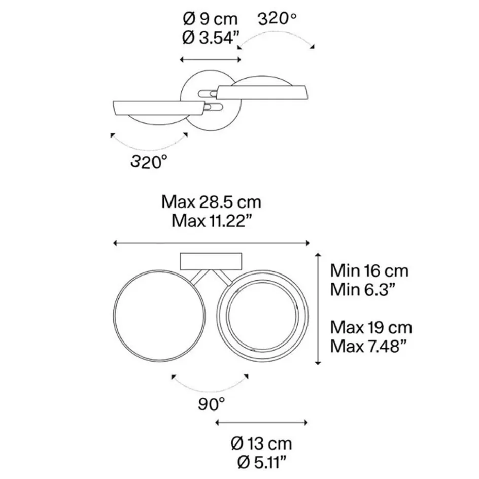 2-Lichts design wandlamp Nautilus zwart/chroom>Straluma New