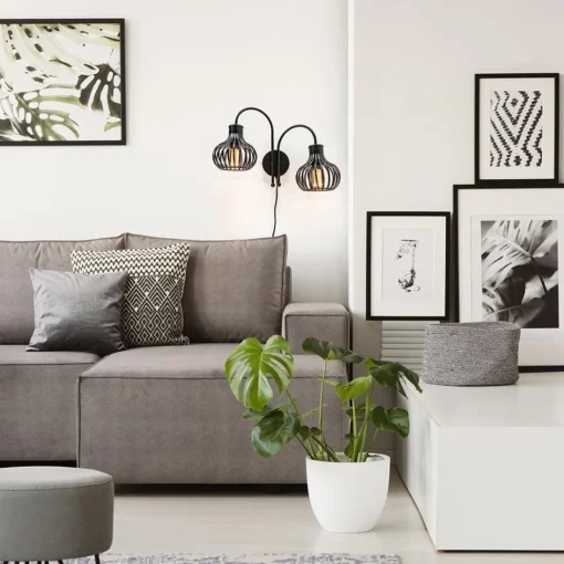2-Lichts draad wandlamp mat zwart>Straluma
