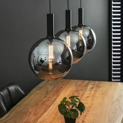 3-Lichts eettafelhanglamp mat zwart met smoke glas 30 cm></noscript>Straluma Discount