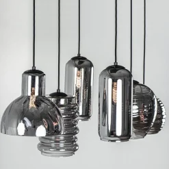 6-Lichts eettafelhanglamp met smoke/titanium glas></noscript>Straluma Outlet