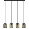 4-Lichts eettafelhanglamp mat zwart met ruw hout>Straluma