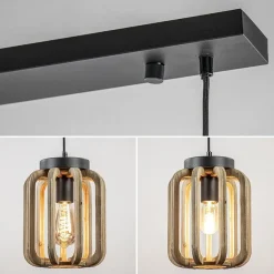 4-Lichts eettafelhanglamp mat zwart met ruw hout></noscript>Straluma