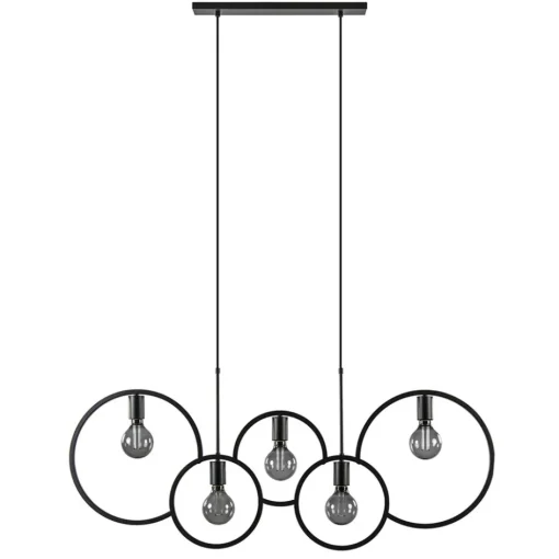 5-Lichts eettafelhanglamp ringen mat zwart>Straluma Online