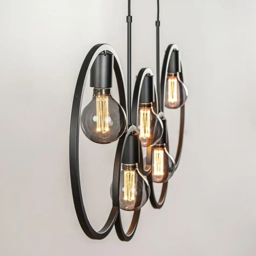 5-Lichts eettafelhanglamp ringen mat zwart>Straluma Online
