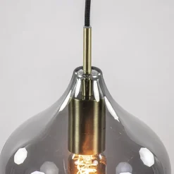 5-Lichts eettafelhanglamp Rakel antiek brass met smoke glas></noscript>Straluma Sale