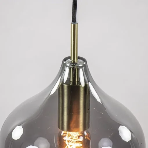 5-Lichts eettafelhanglamp Rakel antiek brass met smoke glas>Straluma Sale