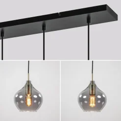 5-Lichts eettafelhanglamp Rakel antiek brass met smoke glas></noscript>Straluma Sale