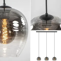 3-Lichts eettafelhanglamp smoke/helder glas></noscript>Straluma Clearance