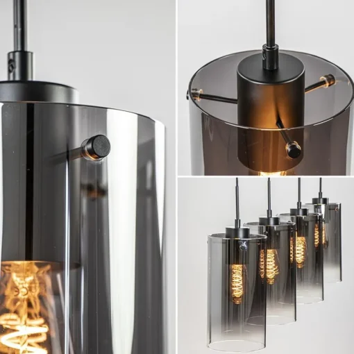 4-Lichts eettafelhanglamp smoke glas met verloop>Straluma New