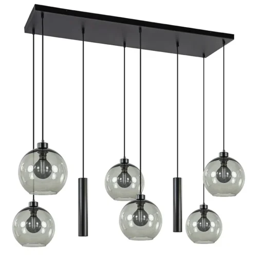 8-Lichts eettafelhanglamp smoke glas + GU10 spots>Straluma New