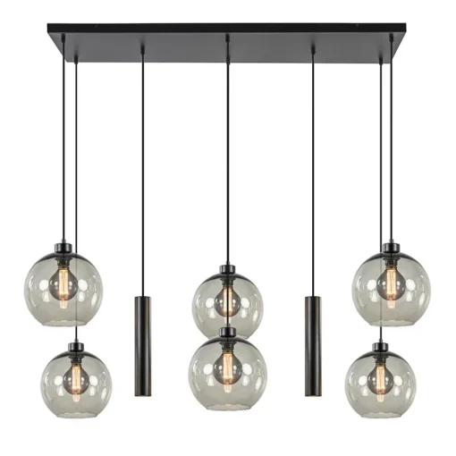 8-Lichts eettafelhanglamp smoke glas + GU10 spots>Straluma New