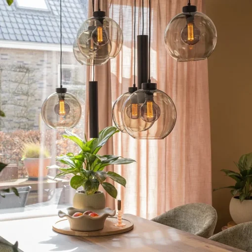 8-Lichts eettafelhanglamp smoke glas + GU10 spots>Straluma New