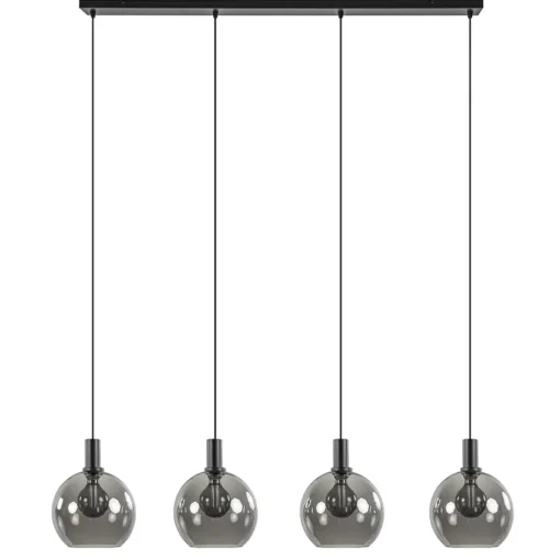 4-lichts eettafelhanglamp zwart met smoke glazen bollen>Straluma Best