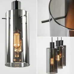 3-Lichts eettafelhanglamp zwart met cilinder smoke glas></noscript>Straluma Hot