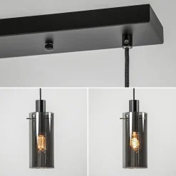 3-Lichts eettafelhanglamp zwart met cilinder smoke glas></noscript>Straluma Hot