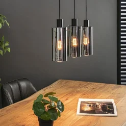 3-Lichts eettafelhanglamp zwart met cilinder smoke glas></noscript>Straluma Hot
