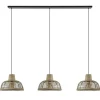 3-Lichts eettafelhanglamp zwart met rotan kappen>Straluma Outlet
