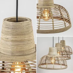 3-Lichts eettafelhanglamp zwart met rotan kappen></noscript>Straluma Outlet