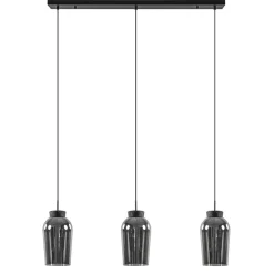 3-Lichts hanglamp balk zwart/marmer met smoke glas>Straluma New