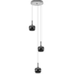 3-Lichts hanglamp chroom met smokey glazen kappen>Straluma Best