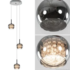 3-Lichts hanglamp chroom met smokey glazen kappen>Straluma Best
