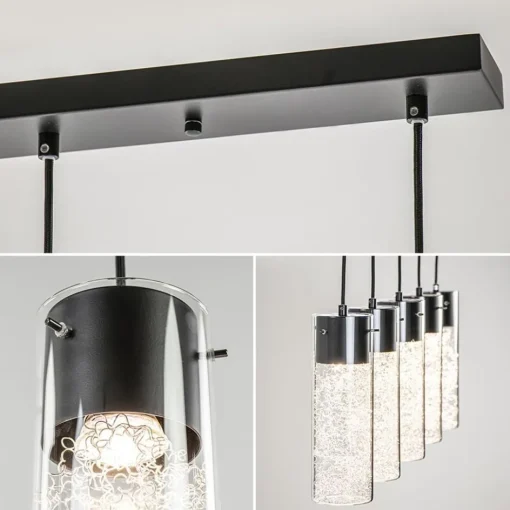 5-Lichts hanglamp cilinder helder glas met zwart>Straluma