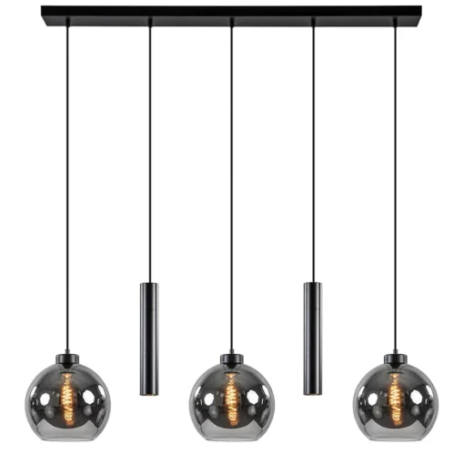 5-Lichts hanglamp cilinders en smoke glas>Straluma