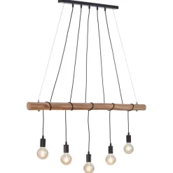 5-Lichts hanglamp houten balk met zwarte pendels></noscript>Straluma Outlet