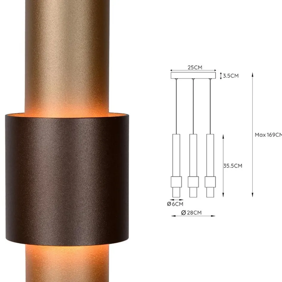 3-Lichts hanglamp LED cilinders bruin rond>Straluma Clearance